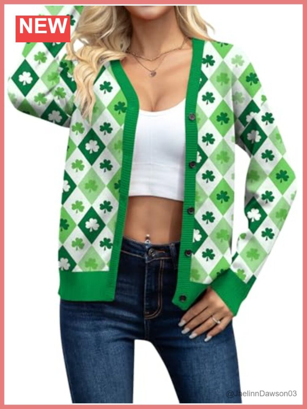 St Patricks Day Cardigan V-Neck Button Down Shamrock Knit Sweater